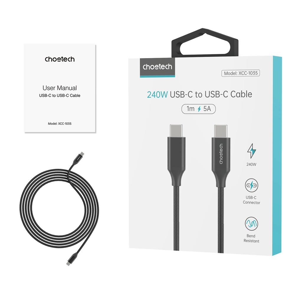 Choetech Charging And Data Cable Usb-C - Usb-C Pd3.1 240W 480 Mbps 2M Black (Xcc-1036)