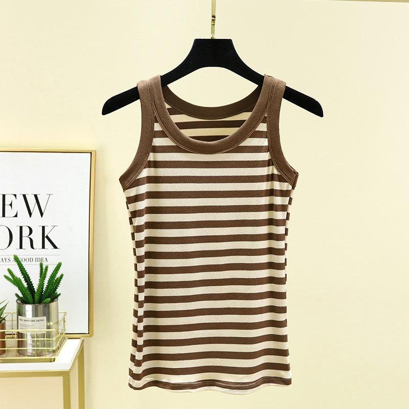 Повседневные женские облегающие майки с тонкими бретелями, модные майки без рукавов, свободные летние майки с круглым вырезом, полосатые майки