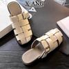 Cowhide Version Soft-soled Bag Head Half Slippers Women's Summer Wear New Woven Hollow Pig Cage Shoes Sandals Women