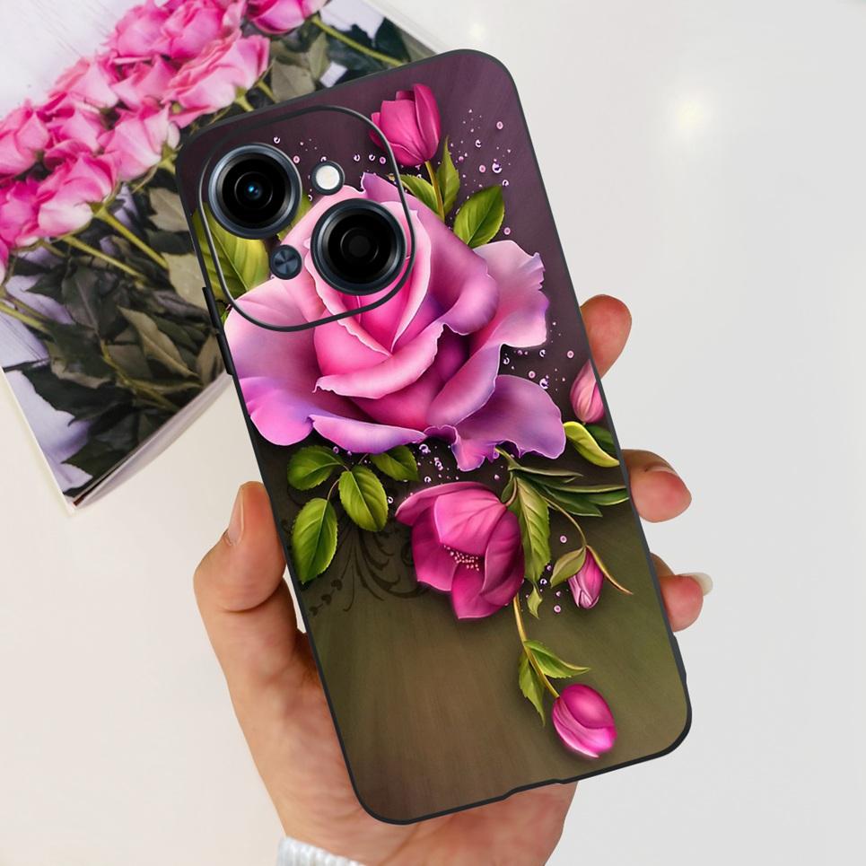 Цветок Бабочка Женская Модная Задняя Крышка Для Tecno Spark GO 1 Spark GO 2025 Чехол Для Телефона Черный Матовый Мягкий ТПУ Силикон