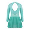 Children Girls Shiny Rhinestones Mesh Keyhole Back Figure Ice Skating Dress Long Sleeves Roller Skating Ballet Dance Leotard Dress