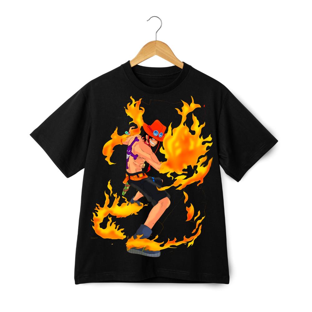One Piece Ace Fire Fist T-Shirt Anime Pirate King Flame Retro Tee Unisex