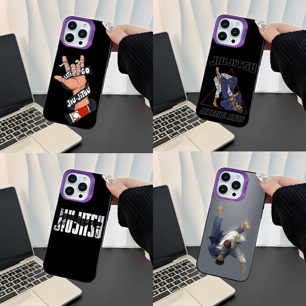 BJJ Бразильское джиу-джитсу Для iPhone 17,16,15,14,13,12,11,Mini,Pro,E,SE4,XS,MAX Фиолетовый Ударопрочный Конфетный Матовый Чехол