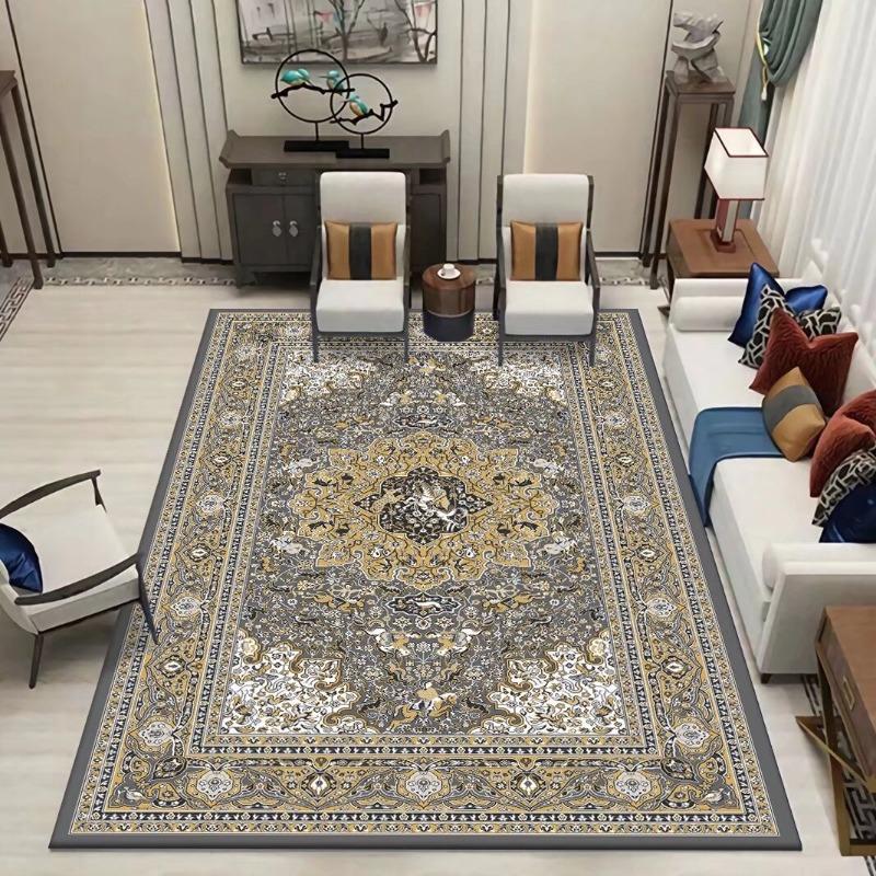 Classic Euro-American Foldable Carpet Thickened Washed Cotton Backing Ethnic Style Area Mat for Living Room Bedroom Home Decor