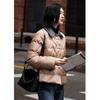 Goose down leather collar long-sleeved rhombus down jacket women's high-end temperament fashion warm jacket winter
