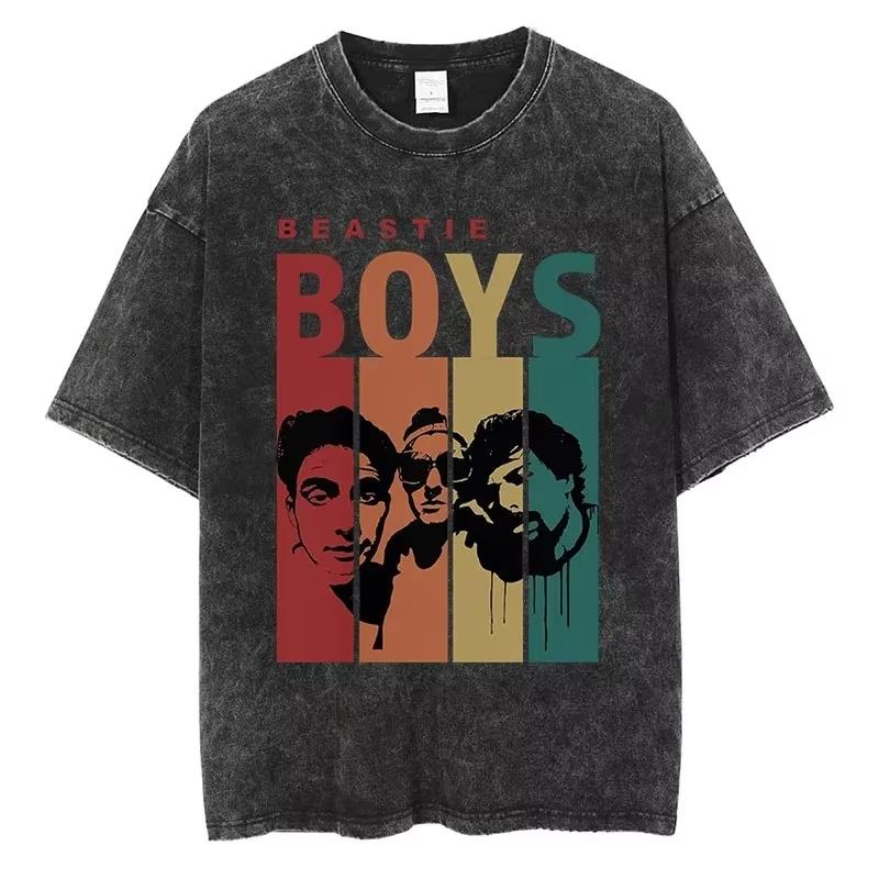 Vintage Camiseta Men's Women Beastie Boys Washed T-Shirt American Group Harajuku Short Sleeve Tee Streetwear Top
