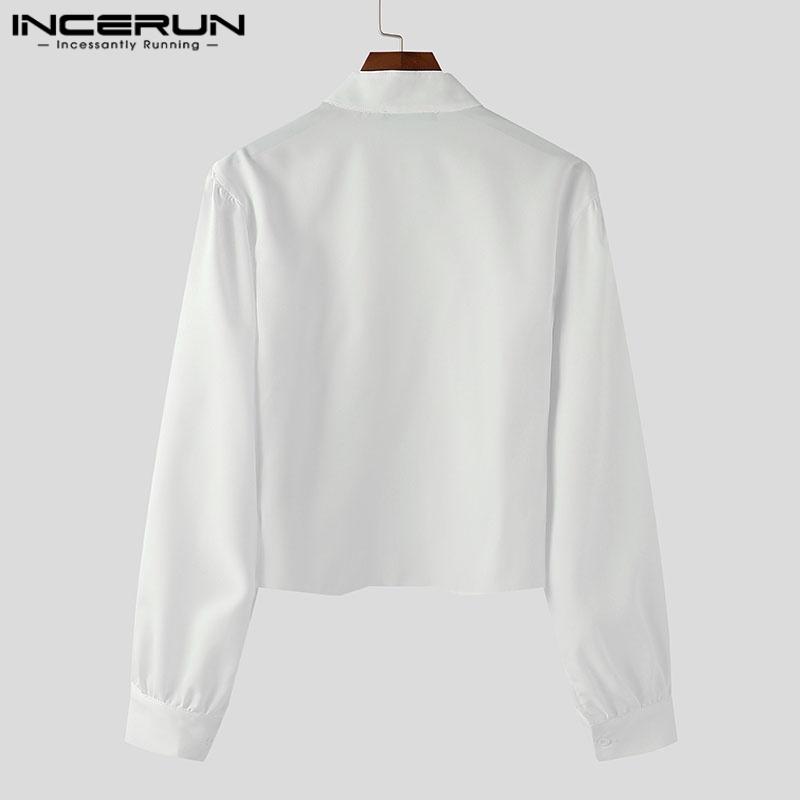 INCERUN Мужские повседневные короткие рубашки с глубоким V-образным вырезом и длинным рукавом и тонкой талией