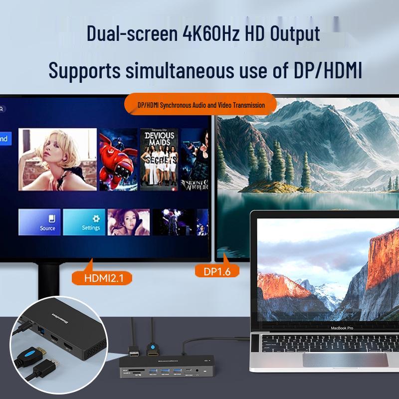 8K 30 Гц Док-станция Type-C с поддержкой Multi-Screen Display, HDMI 2.1/DP 1.4, Расширительный док для ноутбука и USB-разветвитель