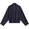 Casual Stand Collar Loose Knit Drop Shoulder Long Sleeve Sweatshirt Women Sweatshirt Navy-Blue J224993