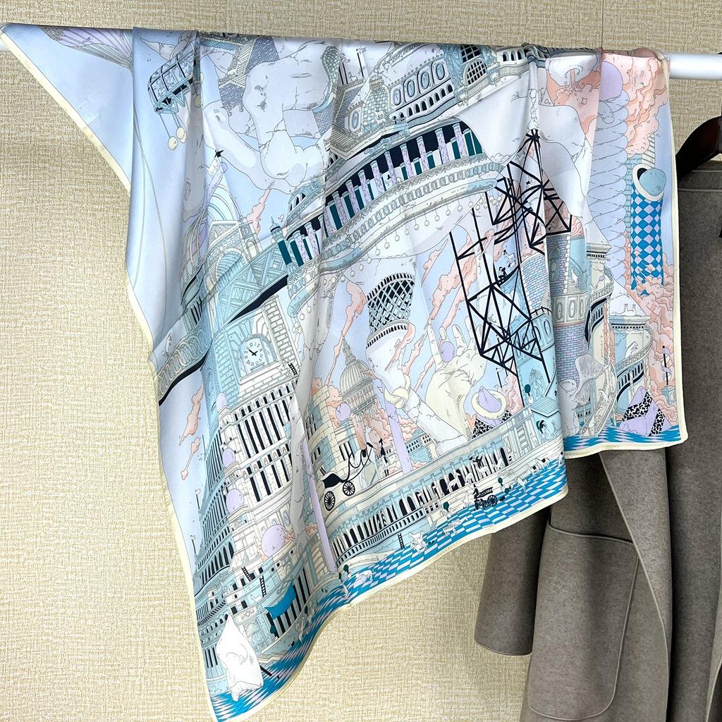 Horse Country 90Cm Silk Satin Silk Scarf Painting Framed Shawl Spring And Summer Scarf Sun Protection Mulberry Silk Square Scarf