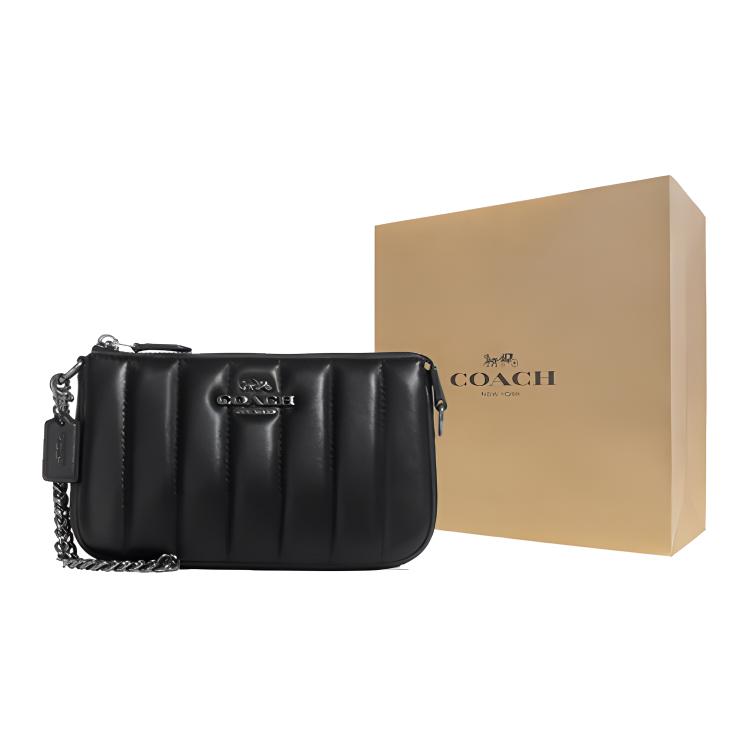 Coach Nolita Кожа Наппа Гладкая Кожа Стеганая Сумка-Клатч на Молнии Женская клатч Черный C8302-QBBK