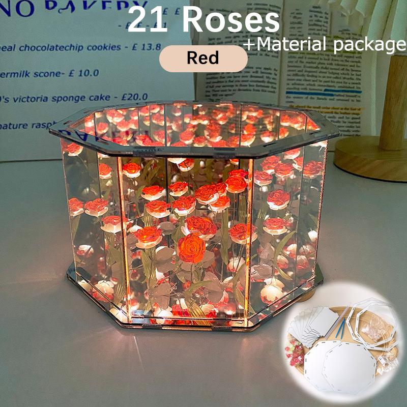 Handmade Rose Mirror Small Night Light Creative Night Gifts DIY Day Mother's Day Rose Light Valentine's Octagon