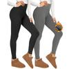 Women's High Waist Casual Pants Solid Color Fleece Thermal Leggings Winter Long Fleece Trousers Plush Running