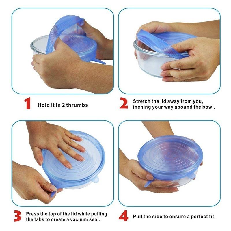 6 Pcs/Set Silicone Cover Fresh Keeping Stretch Lids Caps for Food Pot Dish Kitchen Accessories