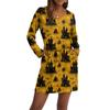 Women's Fashionable V-neck Long Sleeved Drawstring With Pocket Halloween Printed Casual Dress