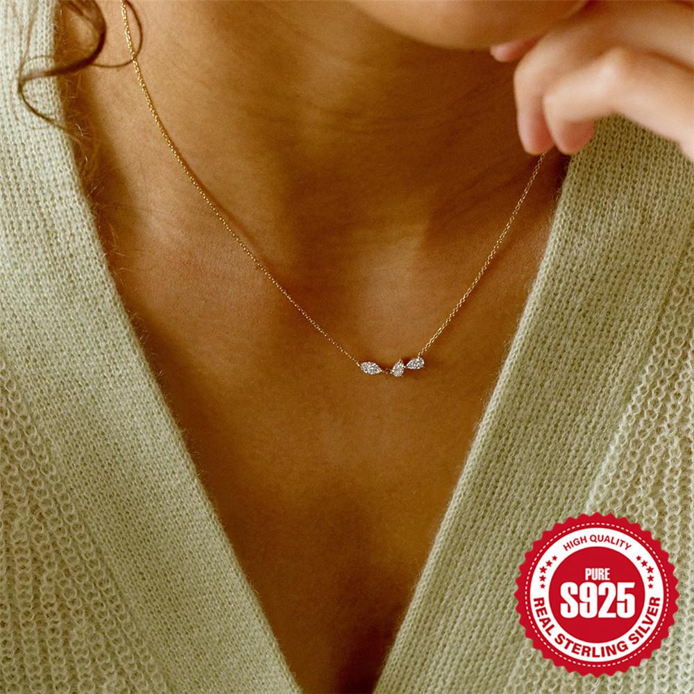 Stylish Simple S925 Sterling Silver Ins Style Personality Tuft Diamond Set Ladies Clavicle Necklace