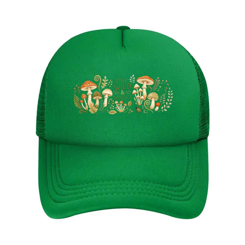 Whimsical Forest Mushroom Botanical Mesh Baseball Cap Polyester Forward Observations Hat Adjustable Golf Hat Summer