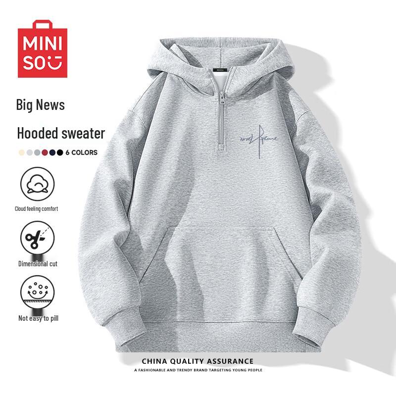 MINISO Men's Hooded Half-Zip Letter Print Sweatshirt
