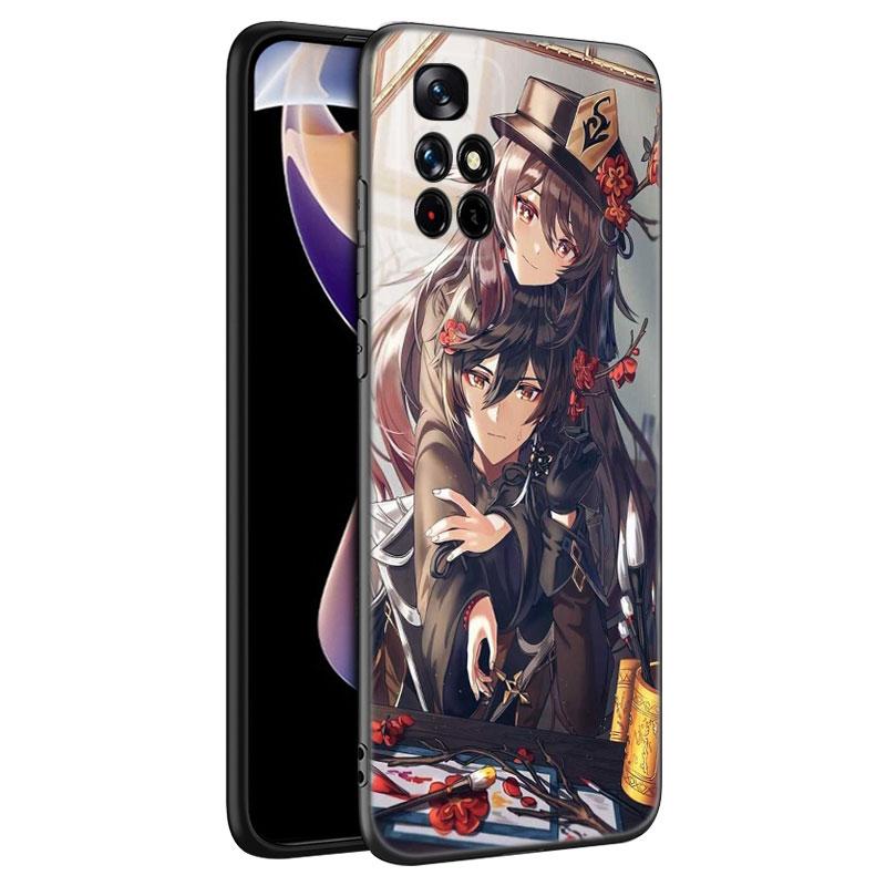 Hu Tao Genshin Impact Black Silicone Phone Case For Xiaomi Redmi Note 10 11 11S 12 13 4G 8 9 11T Pro 5G Plus 8T 9S 10S 12S