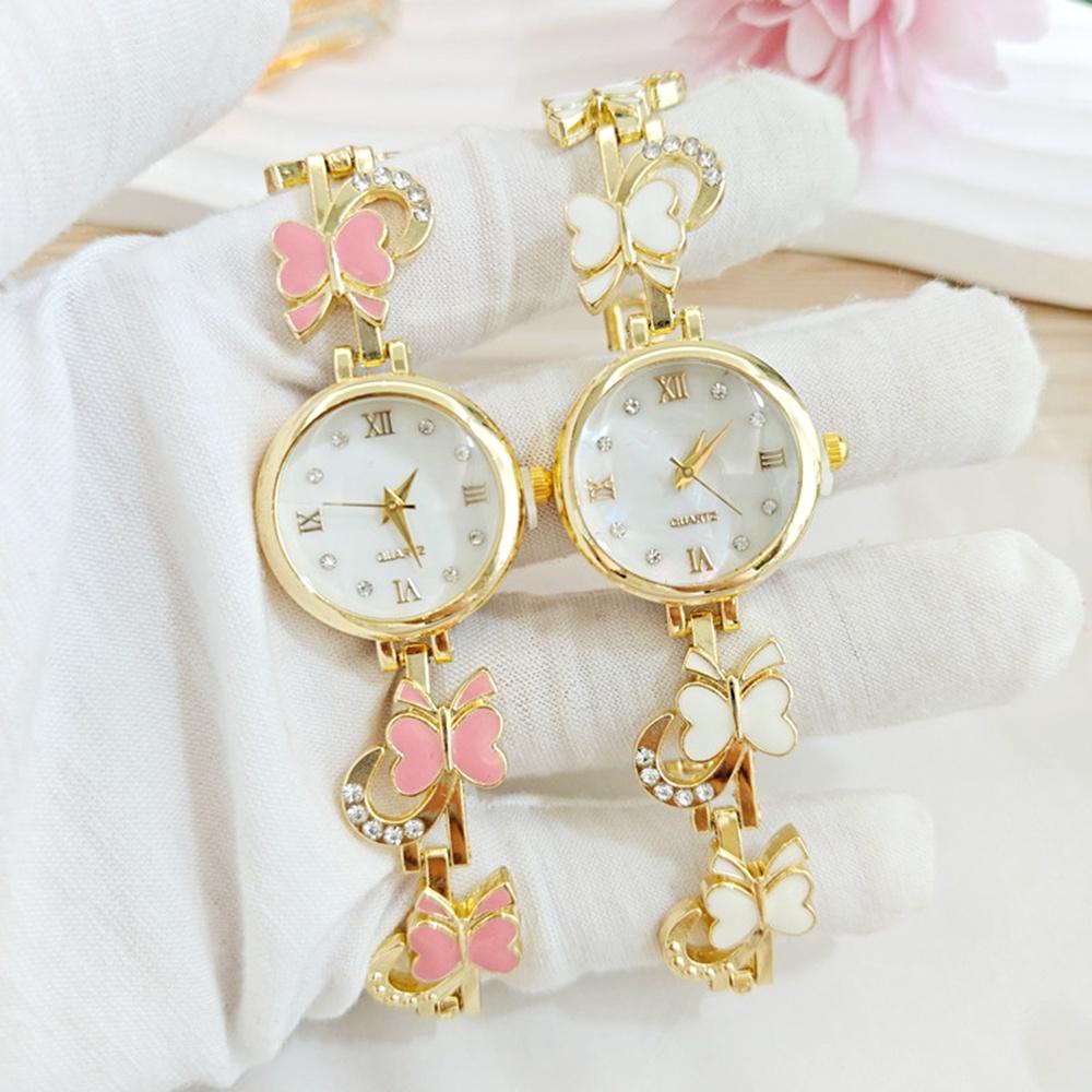 New Folding Buckle Bracelet Watch Butterfly Rhinestone Decorative Women Small Circular Dial Women Quartz Watch Learning Clock
