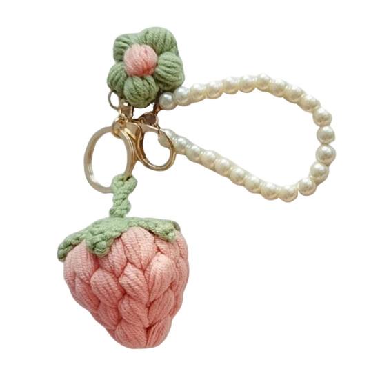 Крючковый Цветок Брелок Ручной Работы Цветок Фруктовая Сумка Шарм Милый Брелок Подвеска с Цепочкой из Искусственного Жемчуга Аксессуар для Девочек Женщин Ключей Рюкзака