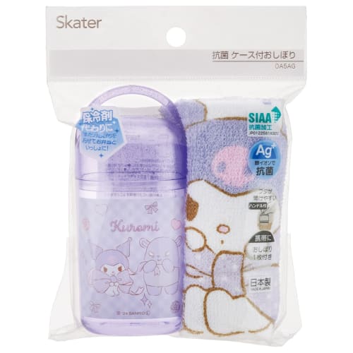 Skater Antibacterial Wet Towel Set with Case Wet Towel 32 X 30.5 Cm Made In Japan Sanrio Kuromi Big Ribbon Girl OA5AG
