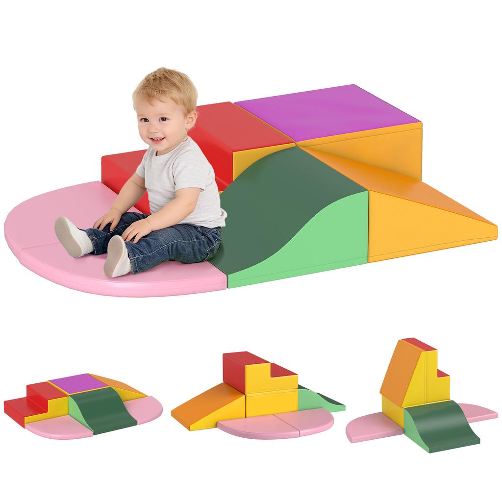 Foam Building Blocks 6-pcs. Modular Children's Building Block Set with Faux Leather Look, Velcro Fasteners, for Children 1-3 Years, Colorful