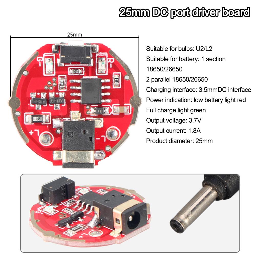 Flashlight with USB28 charging driver board 25mm power supply circuit board T6/L2 bulb 26650 battery