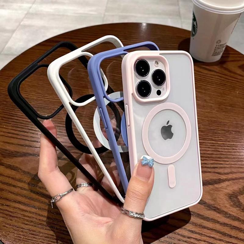 For iPhone 16 Pro Max Luxury Magsafe Magnetic Candy Frame Phone Case For iPhone 11 12 13 14 15 Plus Transparent Protective Cover