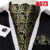 Barry.Wang Ascot Tie for Men Black&Gold Woven Silk Paisley Floral Cravat Pocket Square Cufflinks Set