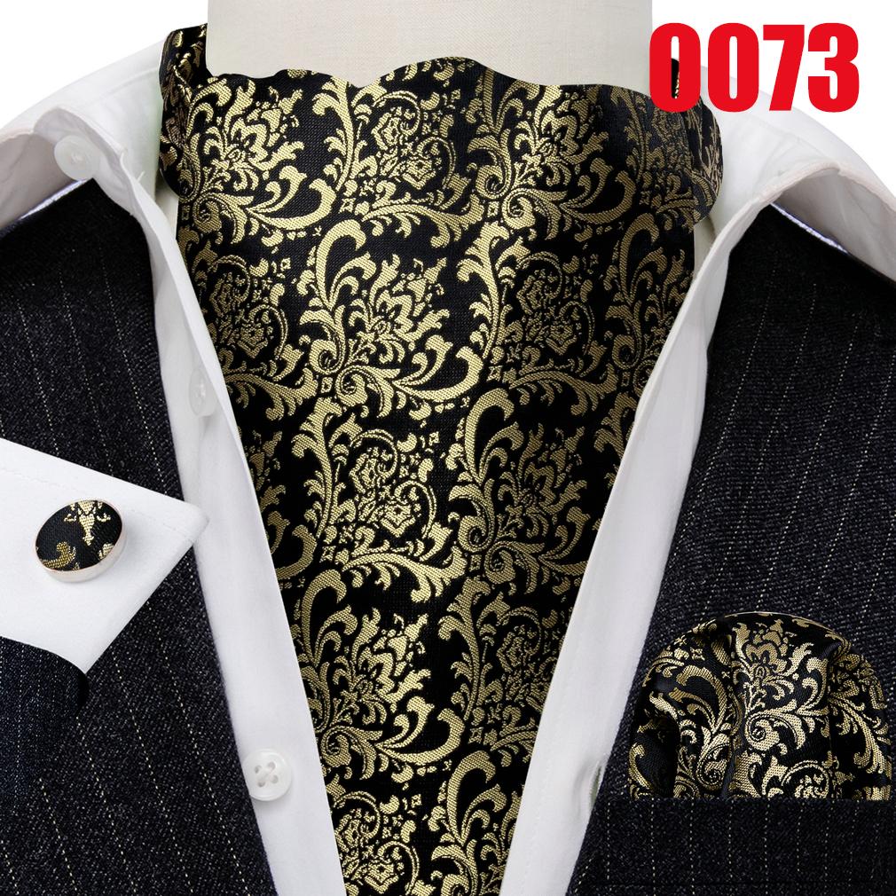 Barry.Wang Ascot Tie for Men Black&Gold Woven Silk Paisley Floral Cravat Pocket Square Cufflinks Set