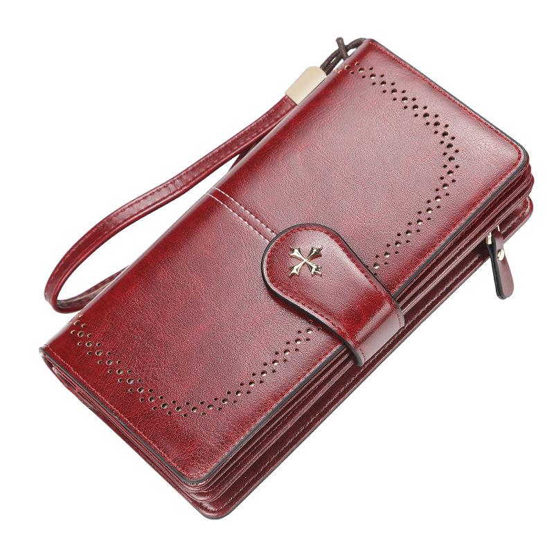 Baellerry Women's Long Purse Vintage Fashion Wallet Zipper Coin Purse Simple Card Holder Multi-card Slot Clutch Bag with Lanyard