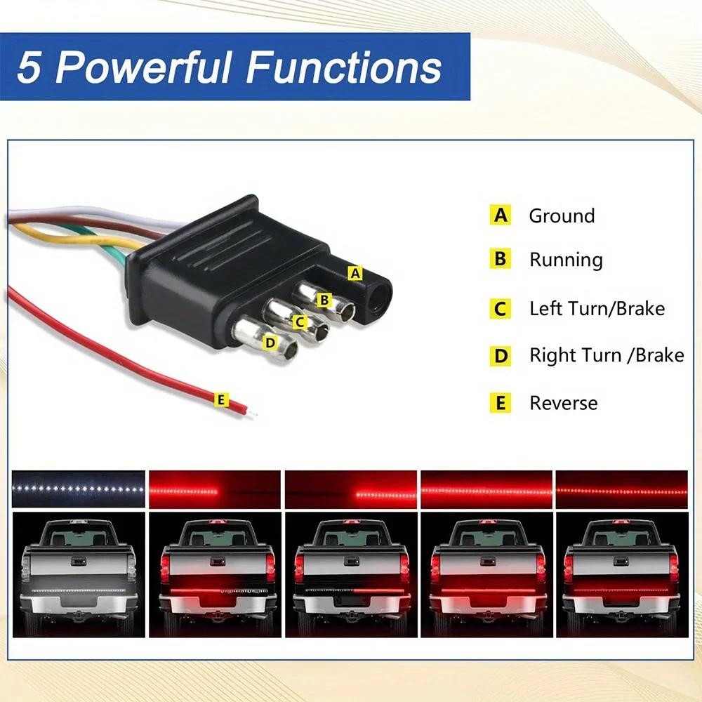 47/60" Truck Tailgate Light Bar 108 LED Single Row Light Strip with Red Running Brake Lights Turn Signal White Reverse Light