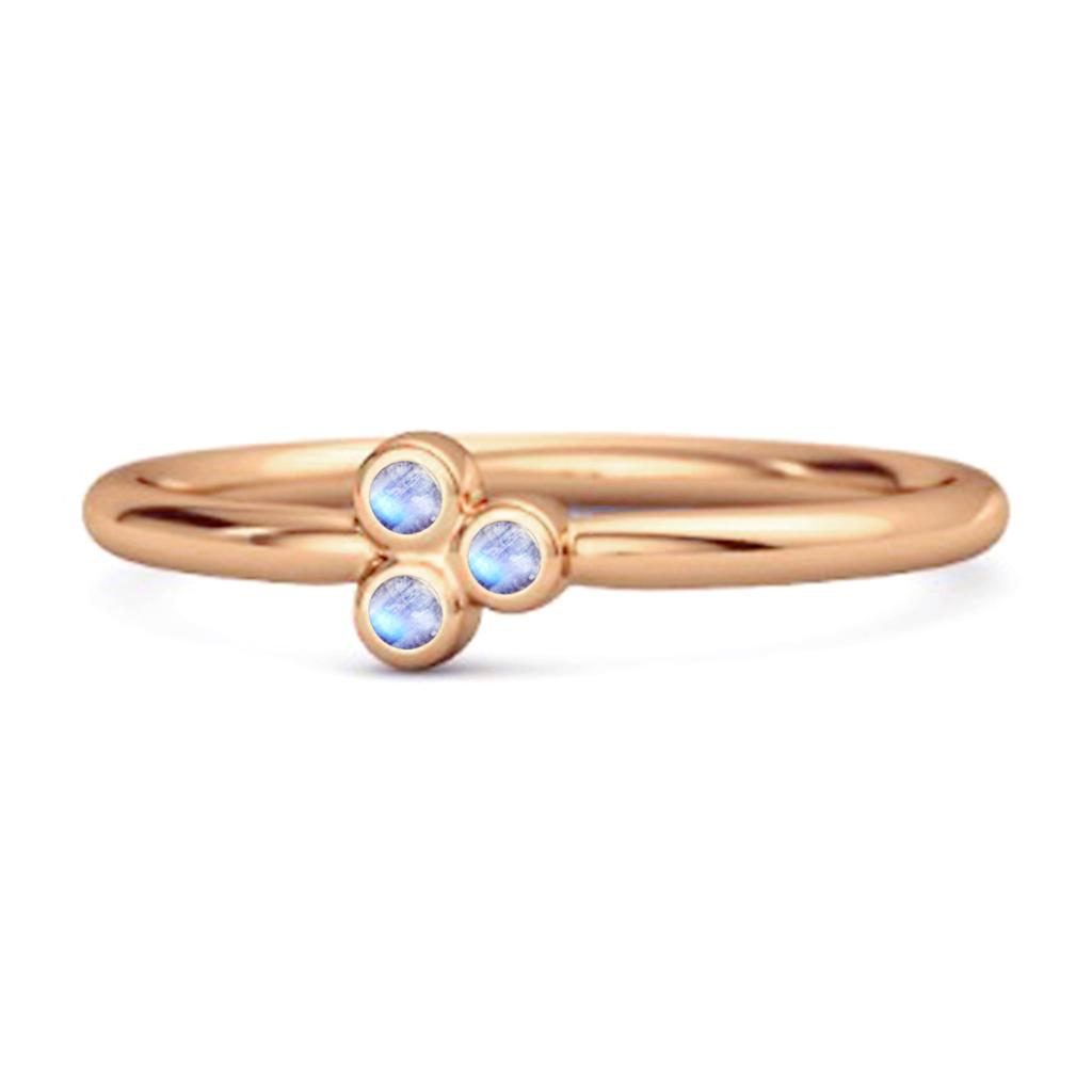 Moonstone Triple Bezel Cluster Ring - 925 Sterling Silver Rose Gold Vermeil