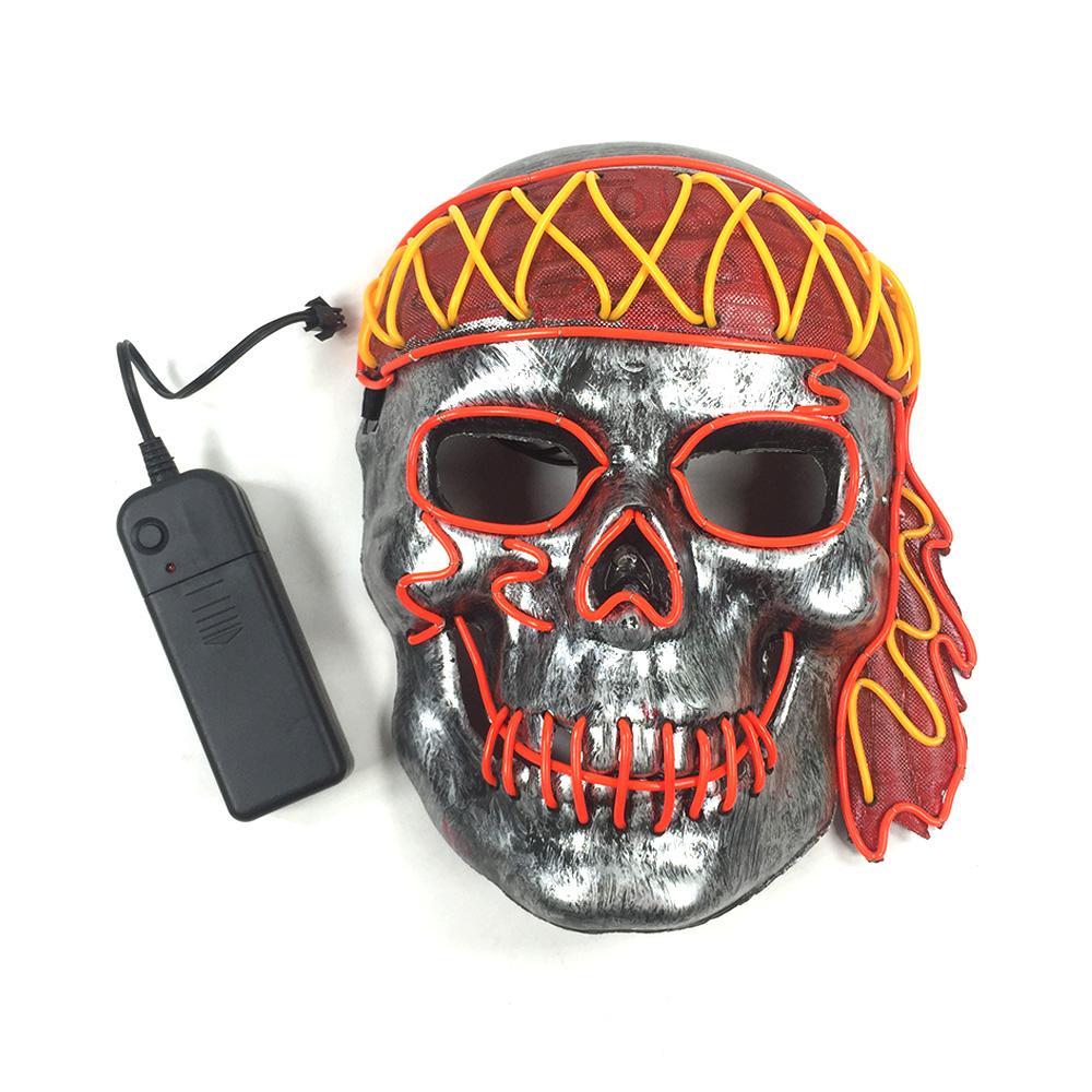 LED Light Up Pirate Mask Terror Creepy Haunted House Masquerade Killer Cosplay Captain Props Luminescent Pirate Mask For Men