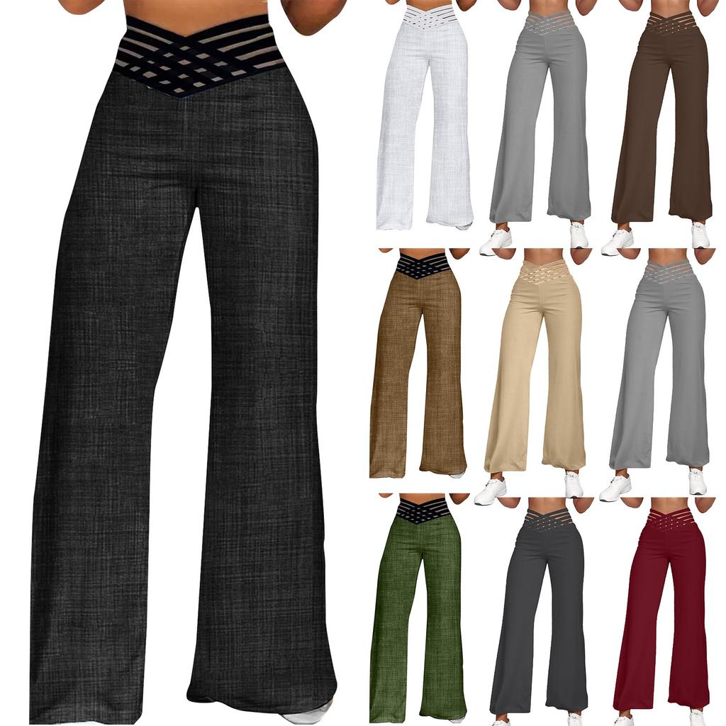 Women's Hollow Belt Trousers Temperament Flared Trousers High Waist Casual Wide Leg Pants