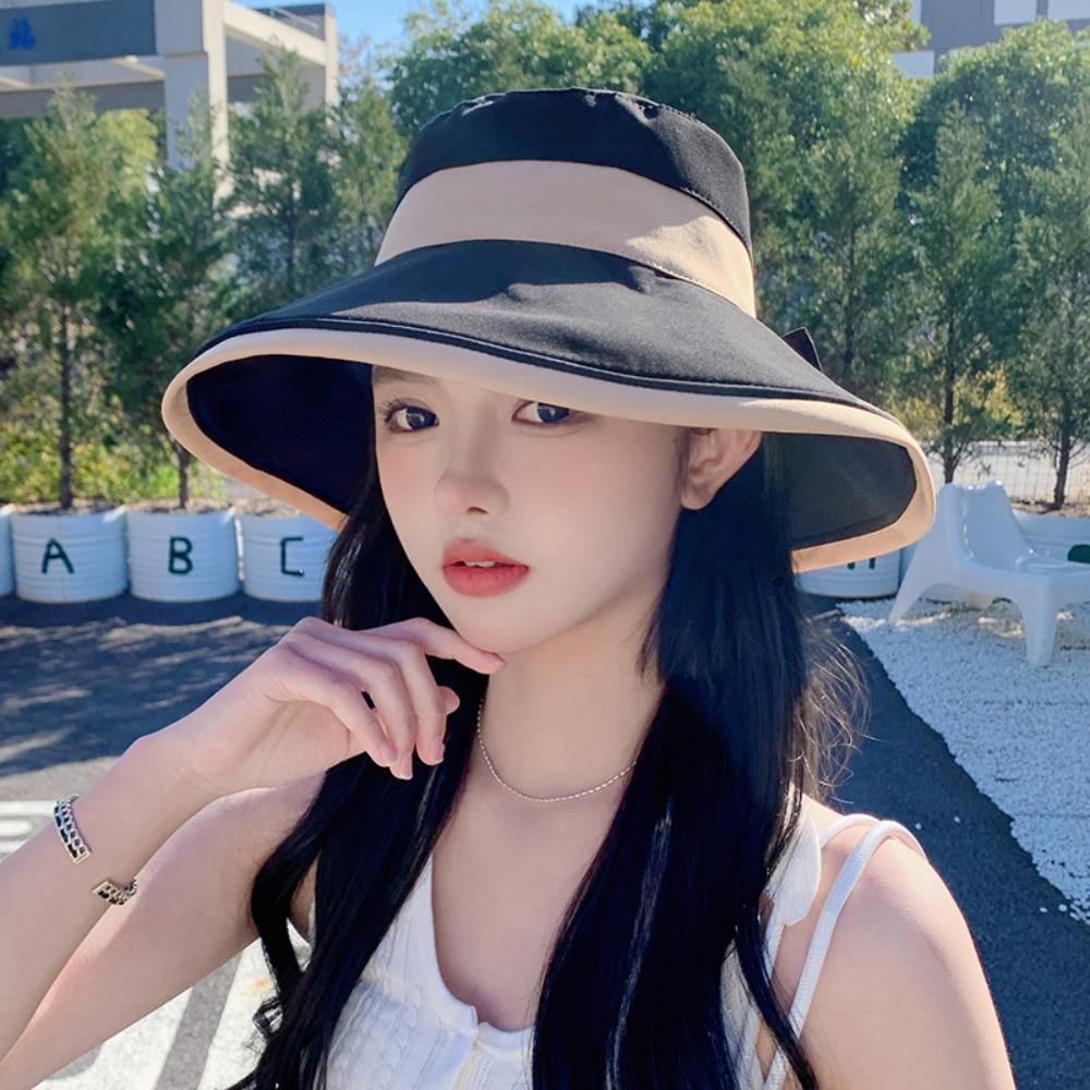 Korean Style Sunscreen Fisherman Hat Sun Protection Bow Bucket Hat Sweet Wide Brim Sun Hat Travel