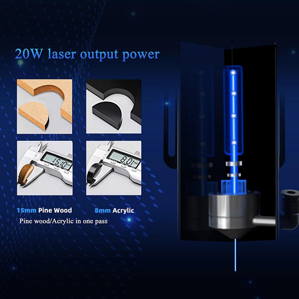 LONGER RAY5 20W Laser Engraver, 0.08*0.1mm Laser Spot, Color Touchscreen, 32-Bit Chipset, APP Connection, 375*375mm
