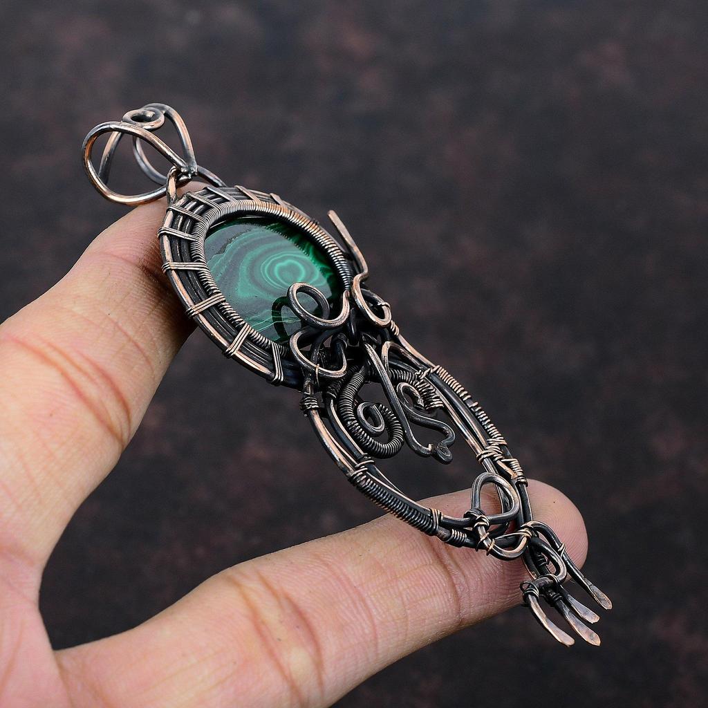 Malachite Gemstone Pendant Copper Wire Wrapped Pendant Handmade Pendant Copper Jewelry Designer Pendant Wire Wrapped Jewelry Gift For Women