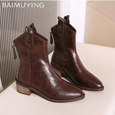 Остроносые массивные женские ботильоны, элегантные кожаные туфли на среднем каблуке 2025 года, модные зимние туфли-лодочки, классические готические туфли Botas De Mujer