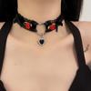 Женское колье черно-белое прозрачное кружево металлическое сердце любовь маленькие цветы бант сексуальный элегантный