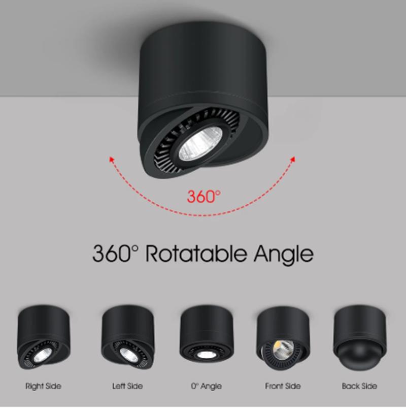 Angle Adjustable Dimmable Surface Mounted Downlight Ceiling Lamp 5W 7W 9W 15W LED COB Spot Light AC85-265V Ceiling Light