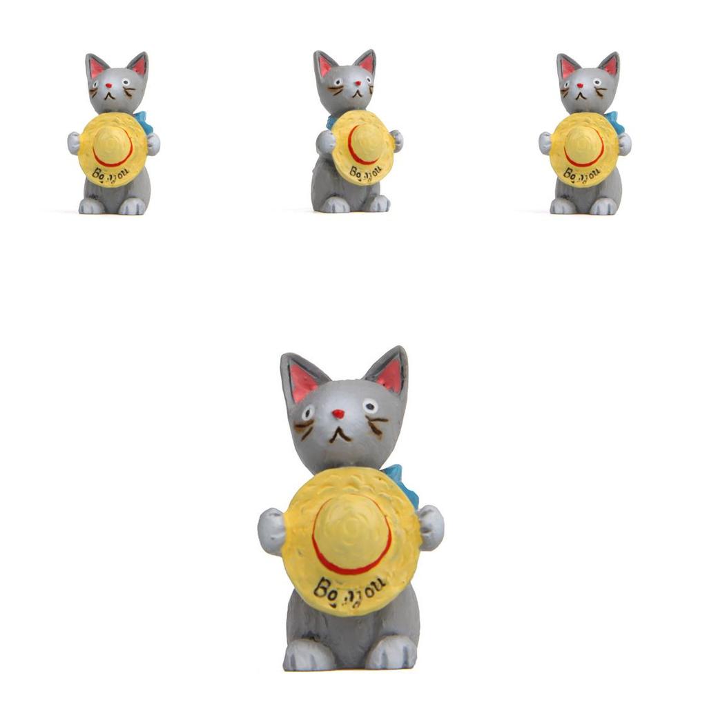 Resin Cat Standing Holding Straw Hat Ornament For Home And Props Photography
