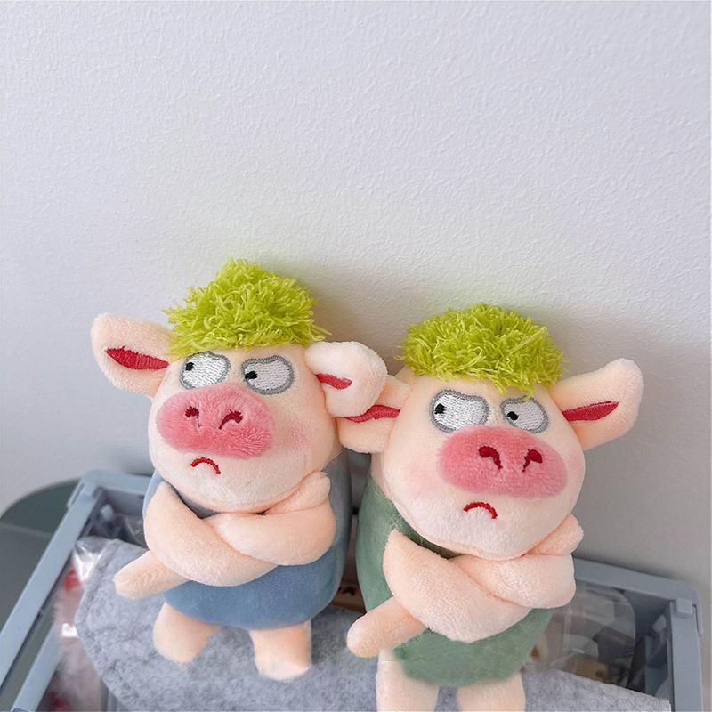 Adorable Animal Keychain Green Funny Hair Animals Pig Doll Toy Plush Pendant