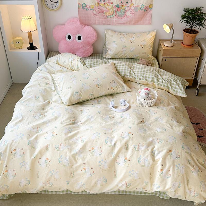 Маленький свежий комплект из четырех предметов в стиле ретро, комплект из чистого хлопка с цветочным узором, пододеяльник, простыня для общежития, комплект из трех предметов