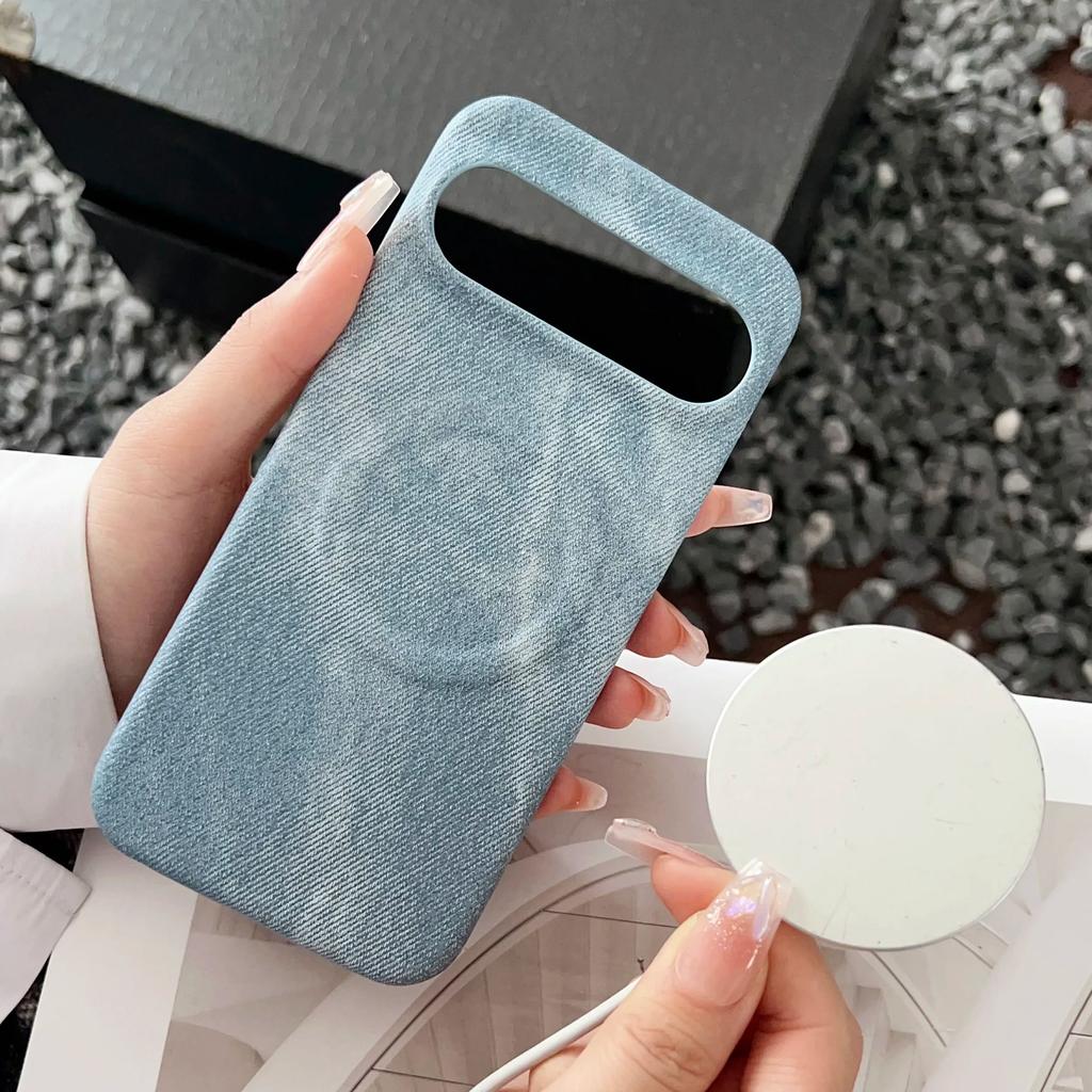 Джинсы из стираного денима Магнитный чехол для телефона Для Google Pixel 9 8 XL 8A 7 7A Pro Для Magsafe Ударопрочный Безрамный Охлаждающий чехол