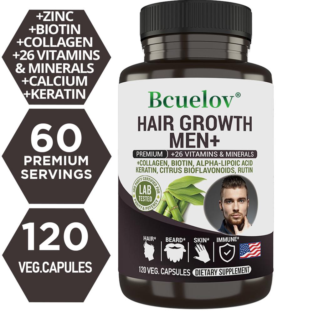 Bcuelov Hair Growth Men+ Dietary Supplement, 120 Veg Capsules, 26 Vitamins & Minerals