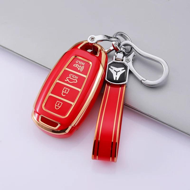 Чехол-брелок из ТПУ с 4 кнопками для автомобильного ключа Hyundai Kona Encino Solaris Azera Grandeur Ig Accent I30 Ix35 Santa Fe Palisade