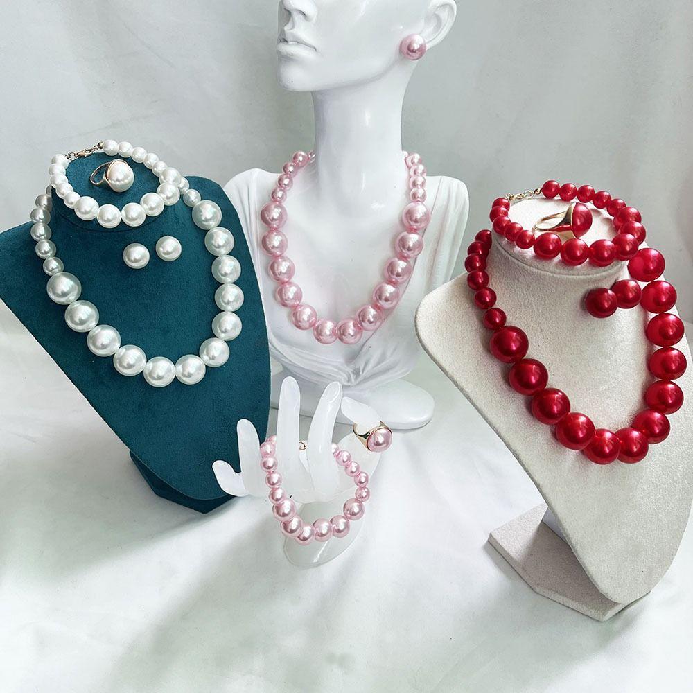 Vintage Style Necklace Bracelet Earring Ring Sets Light Luxury French Pearl Necklace Women