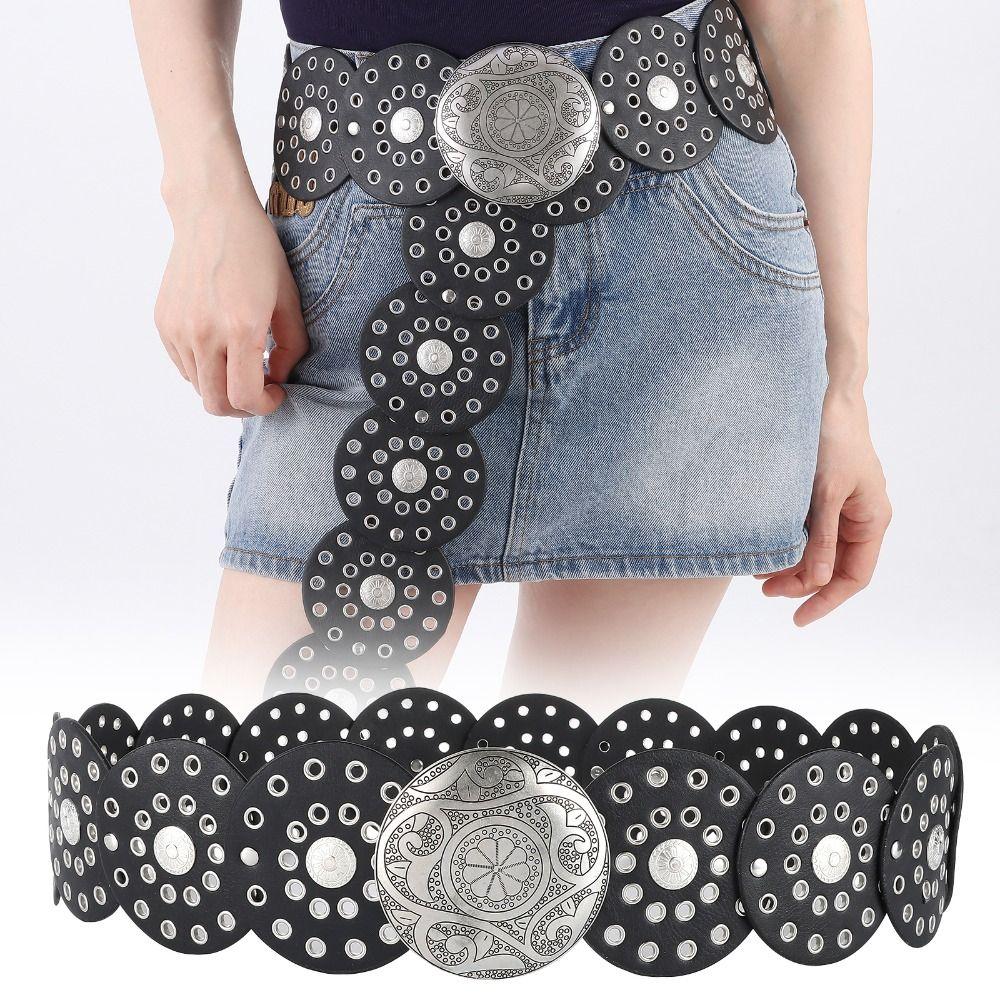 Exaggerated Cowboy Hollow Belt Western Style Wide Disc Belt Disc Belt for Women
